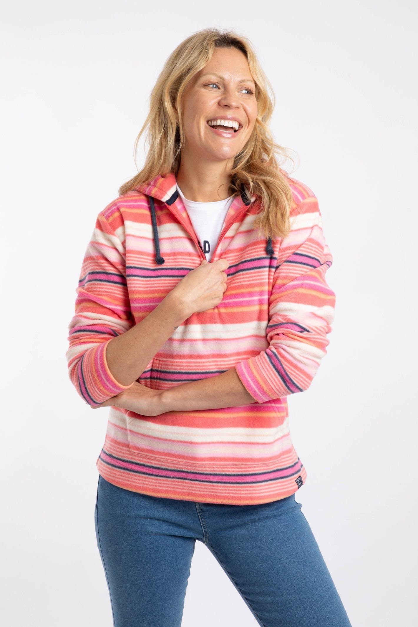 Weird Fish Weird Fish Women's Lana 1/4 Zip Printed Micro Fleece Hoodie in Pink