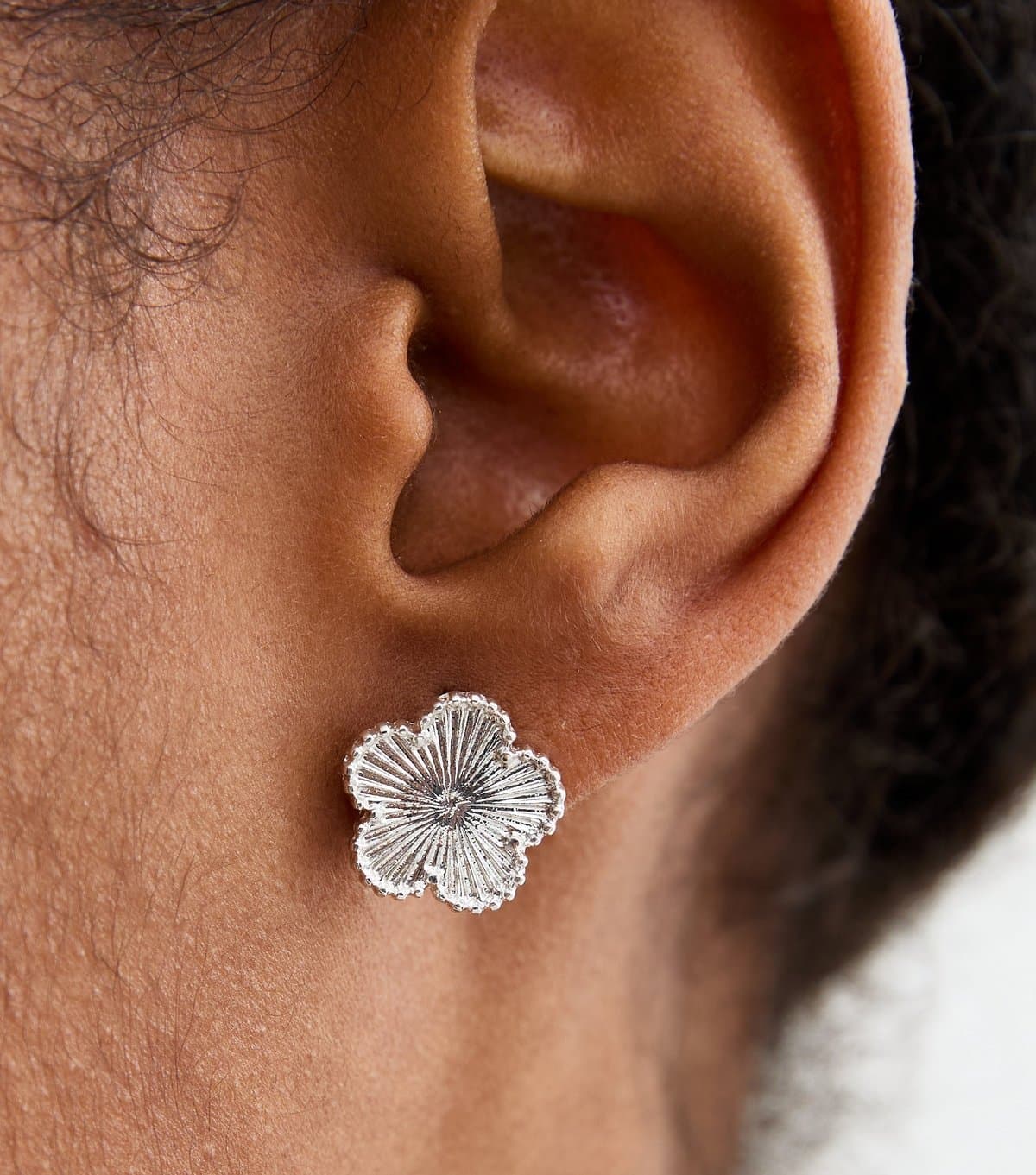 New Look Silver Plated Textured Flower Stud Earrings New Look