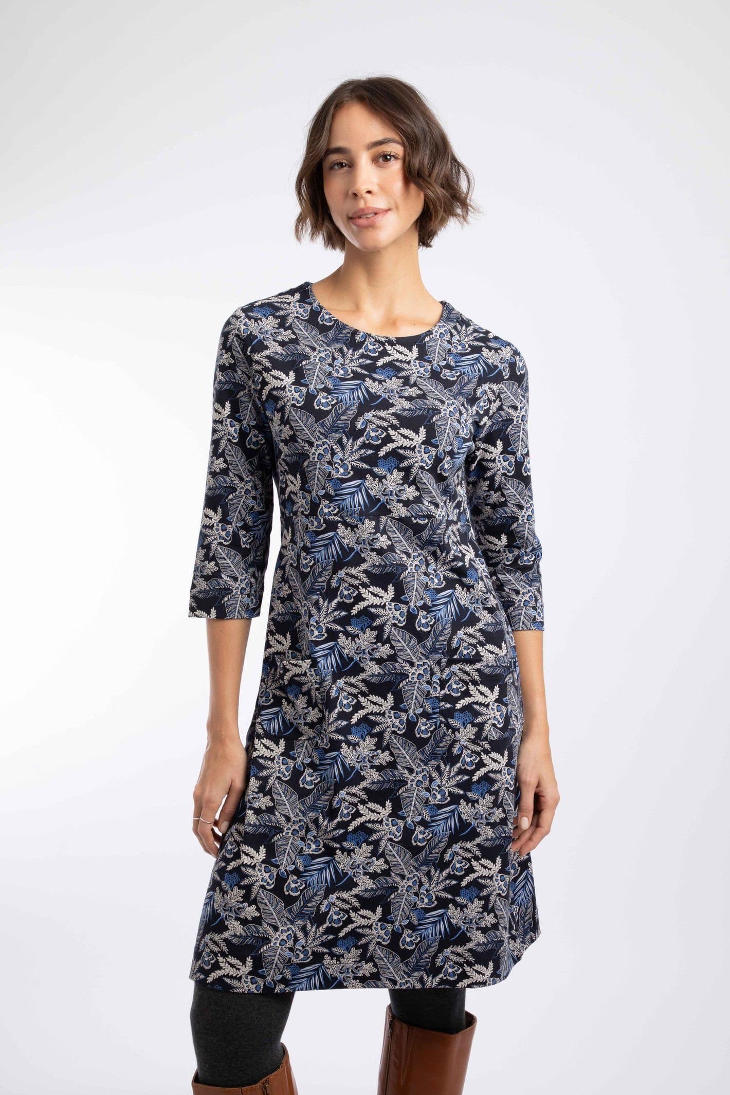 Weird Fish Weird Fish Women's Starshine Printed Jersey Dress in Blue