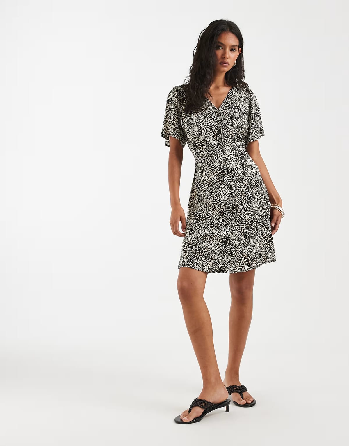 ASOS ONLY v neck tie waist mini dress in leo print - 1