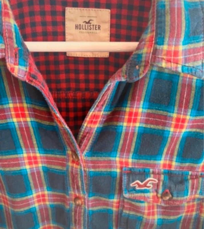 Hollister Hollister Check Flannel Shirt Large Blue Red Plaid Lumberjack Y2K Grunge Casual Cotton Overshirt