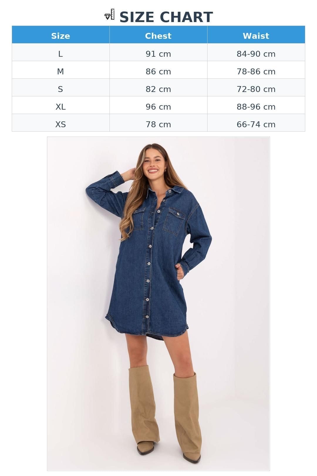 Love Lace Love Lace Women's Long Sleeve Button Down Denim Knee Dress in Blue - 4