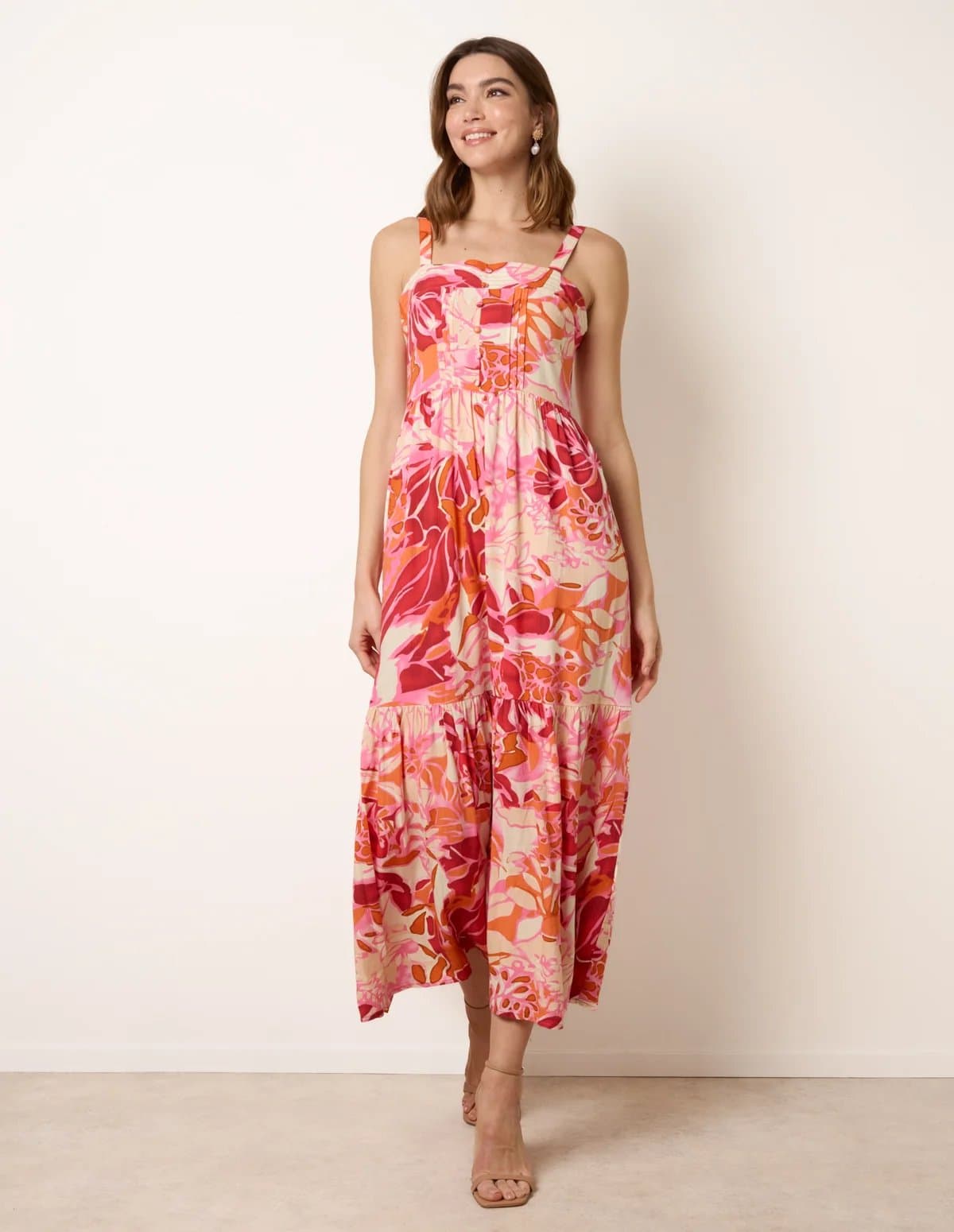 Blue Vanilla Tropical Print Adjustable Strap Maxi Dress