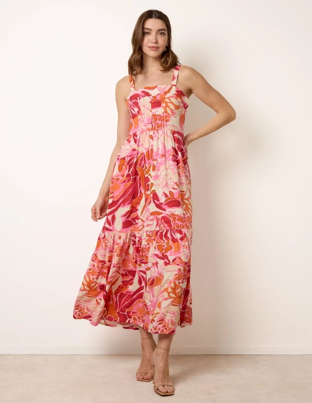 Blue Vanilla Tropical Print Adjustable Strap Maxi Dress - 3