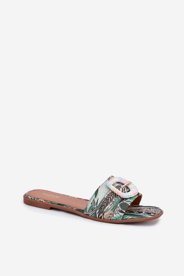 Love Lace Love Lace Women's Textile Flat Heeled Sandals With Front Decorative Buckle - 2