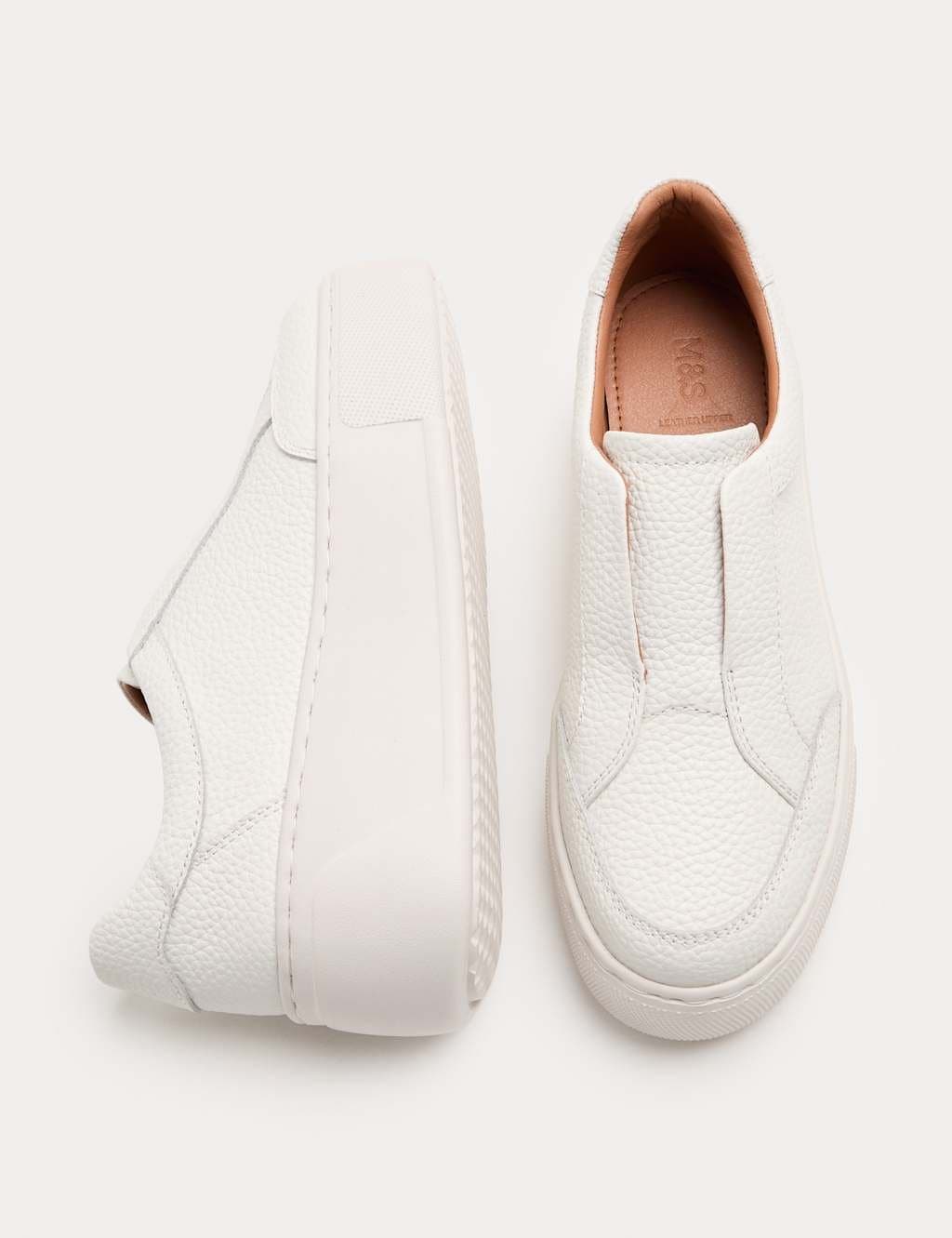 Marks & Spencer M&S White Grained Leather Slip-On Platform Trainers