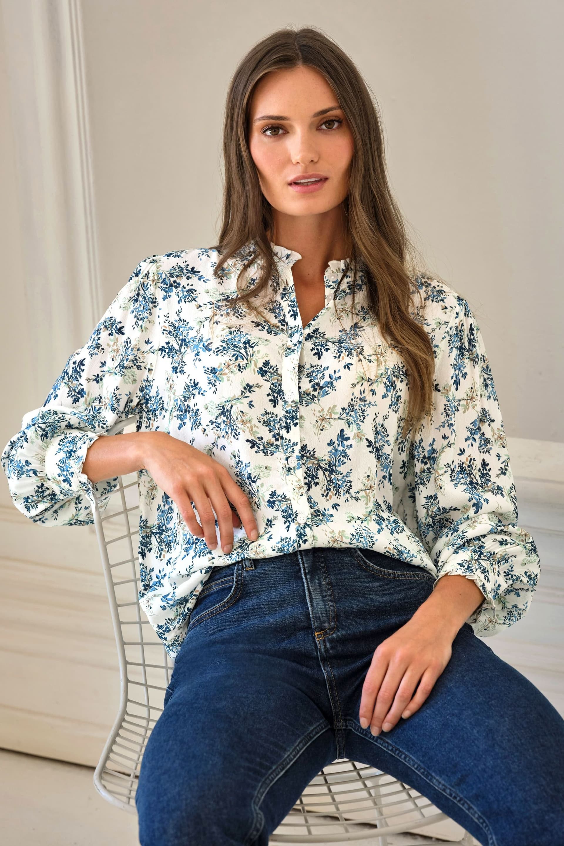 Pure Collection Pure Collection Women's Frill Neck Detail Blouse in White