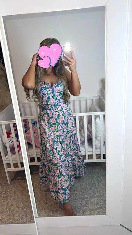 New Look Blue floral print tiered maxi dress