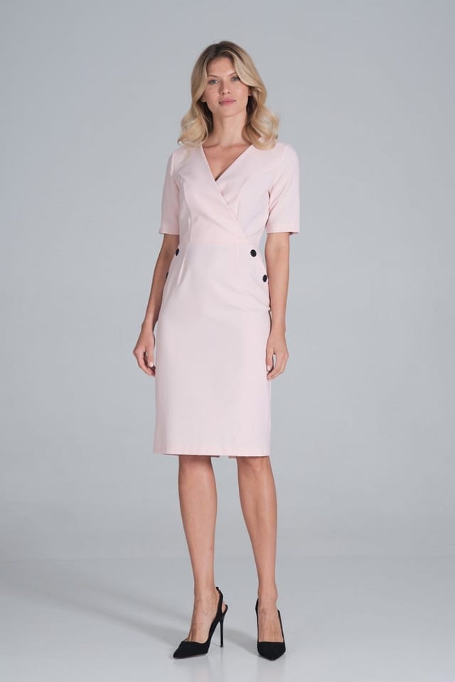 Love Lace Love Lace Women's Midi Pencil Dress Envelope Neck Short Sleeve in Pink - 2