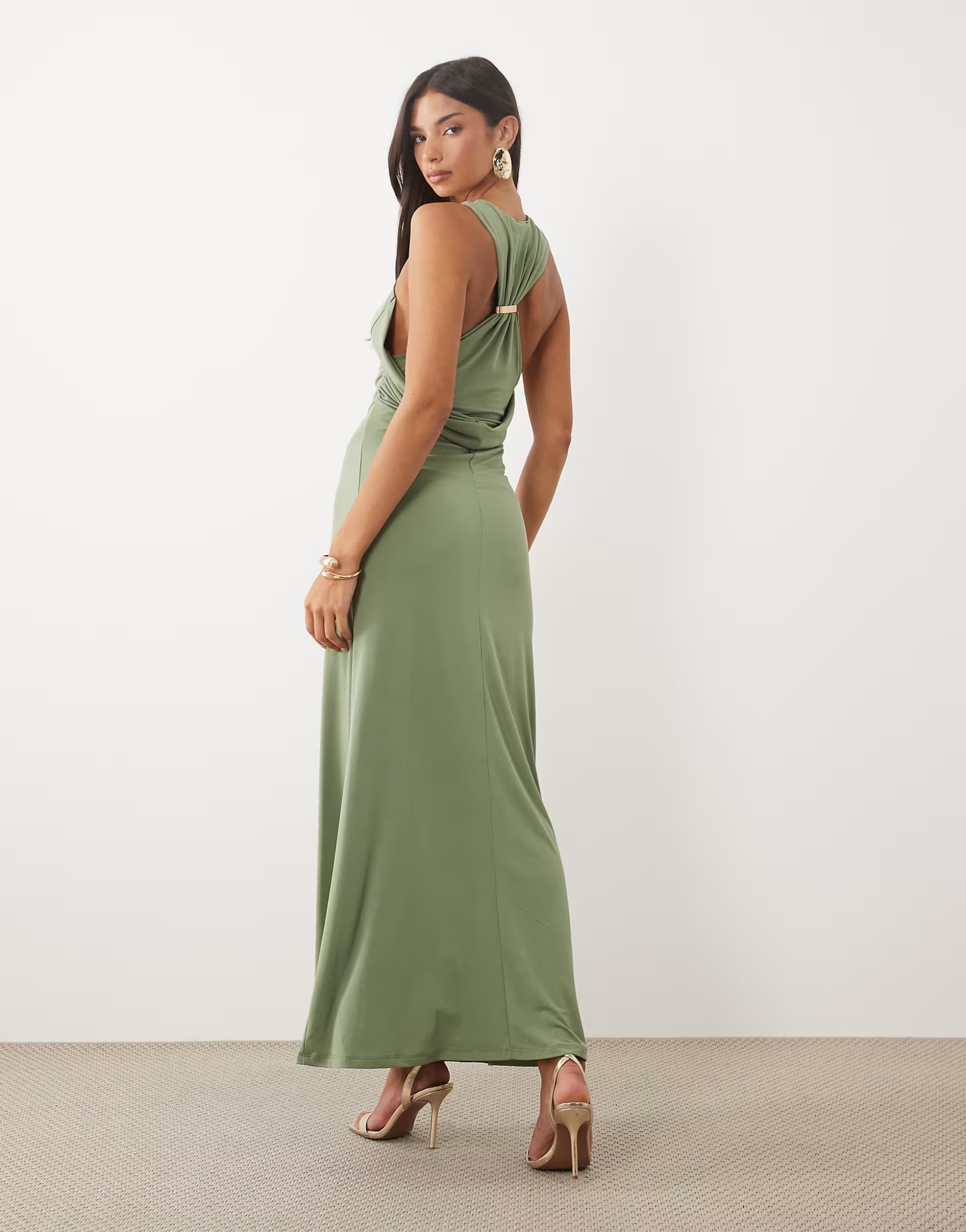 ASOS ASOS DESIGN soft touch column maxi dress with trim back detail in mint