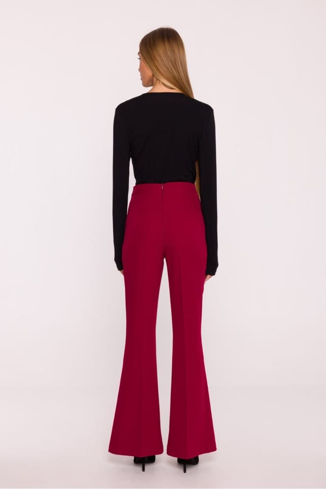Love Lace Love Lace Women's Matte Suit Pleated High Waist Flared Trousers in Burgundy - 3