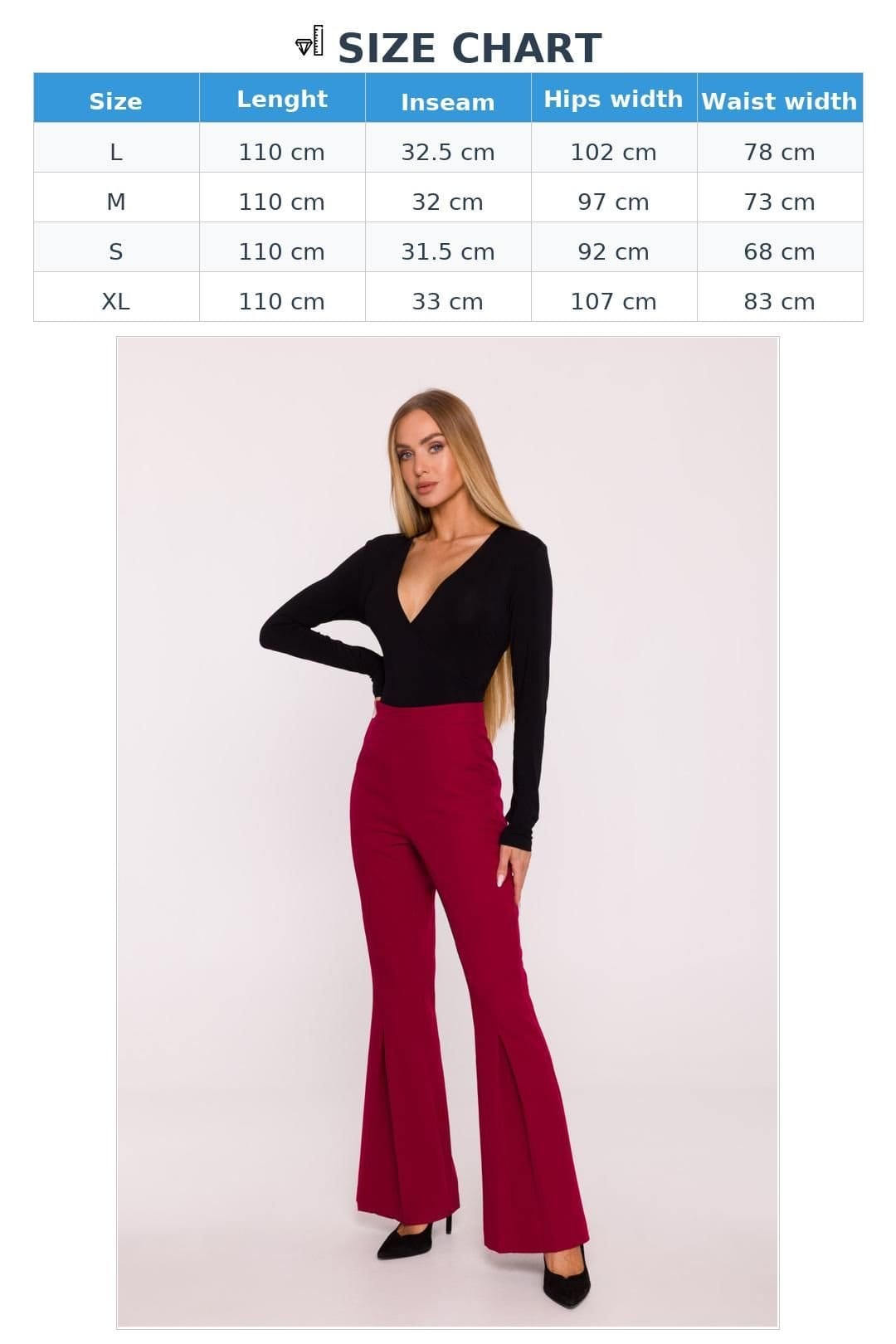 Love Lace Love Lace Women's Matte Suit Pleated High Waist Flared Trousers in Burgundy - 4