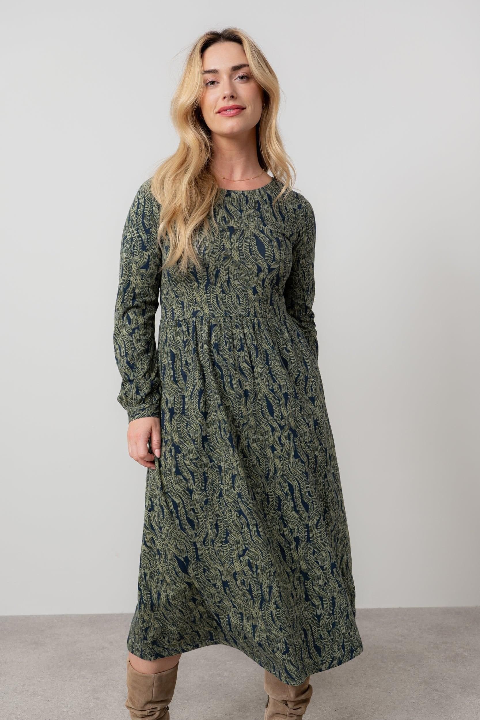 Lily & Me Lily & Me Women's Damson Cotton Jersey Midi Dress with Full length sleeves in Navy