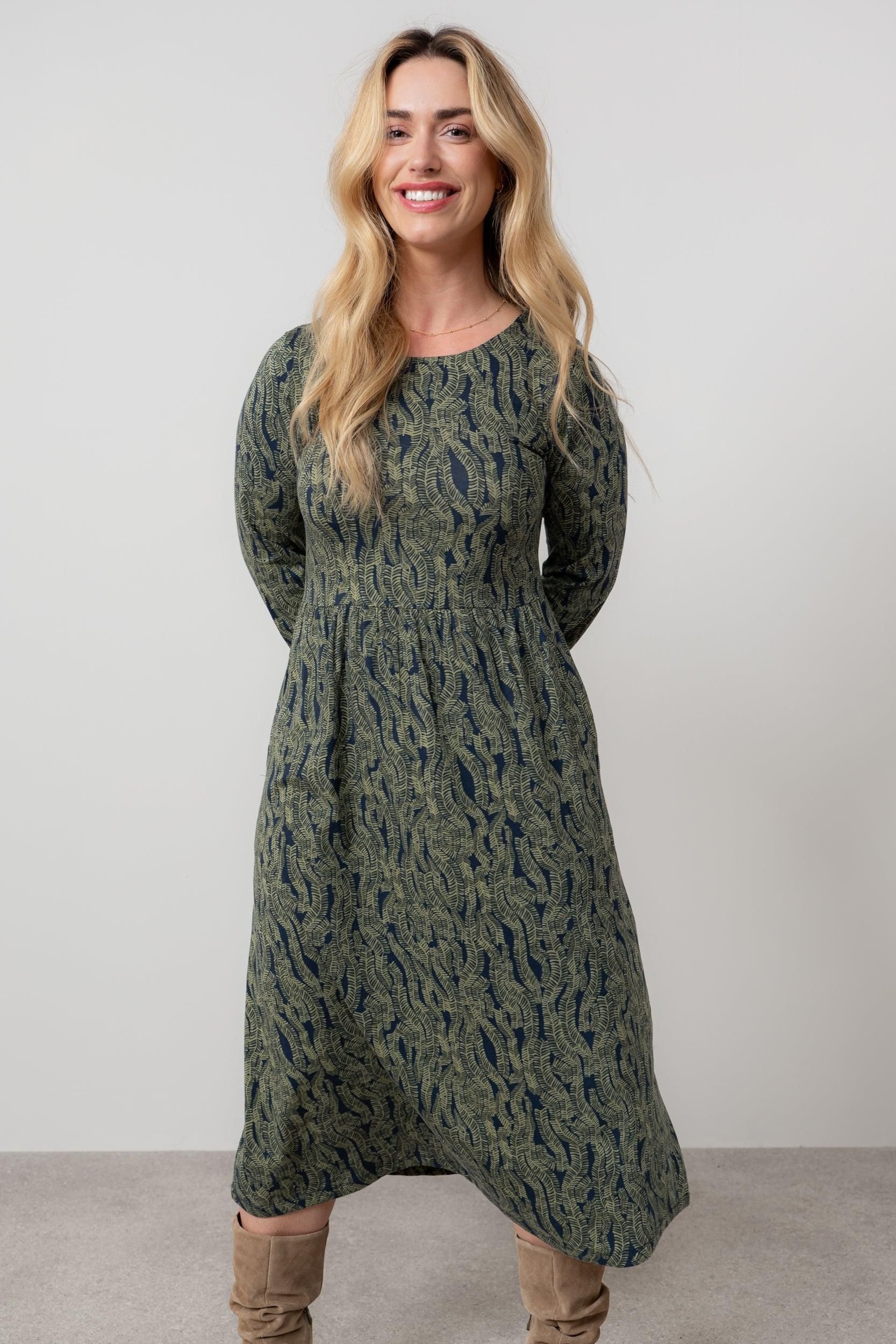 Lily & Me Lily & Me Women's Damson Cotton Jersey Midi Dress with Full length sleeves in Navy - 2