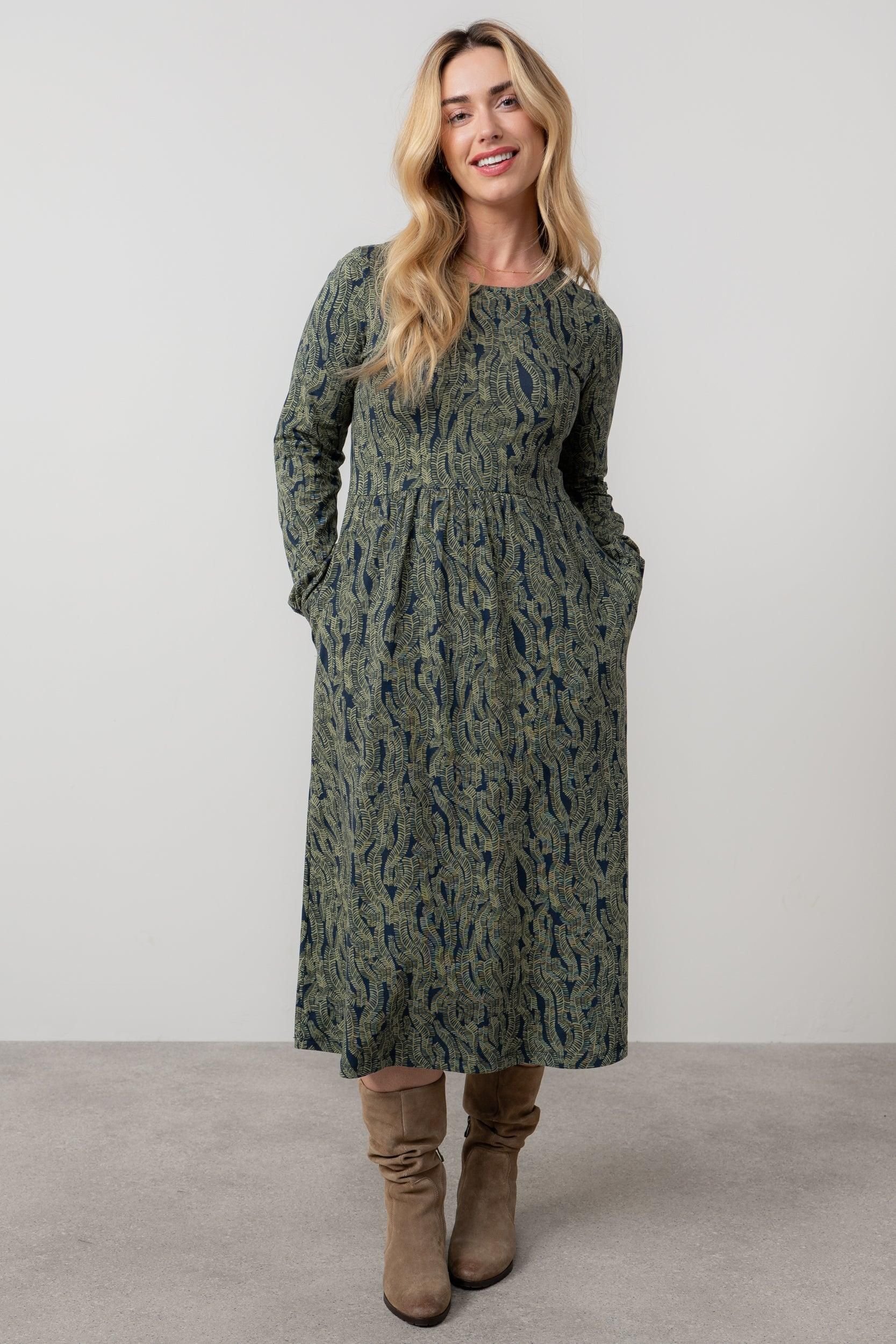 Lily & Me Lily & Me Women's Damson Cotton Jersey Midi Dress with Full length sleeves in Navy - 3