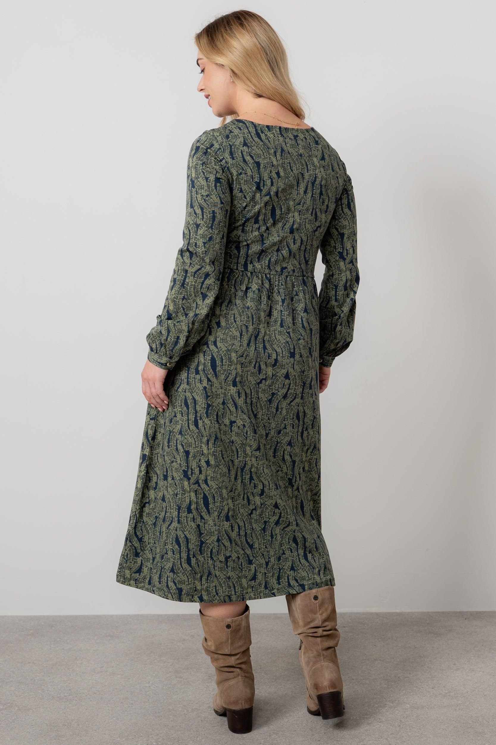 Lily & Me Lily & Me Women's Damson Cotton Jersey Midi Dress with Full length sleeves in Navy - 4