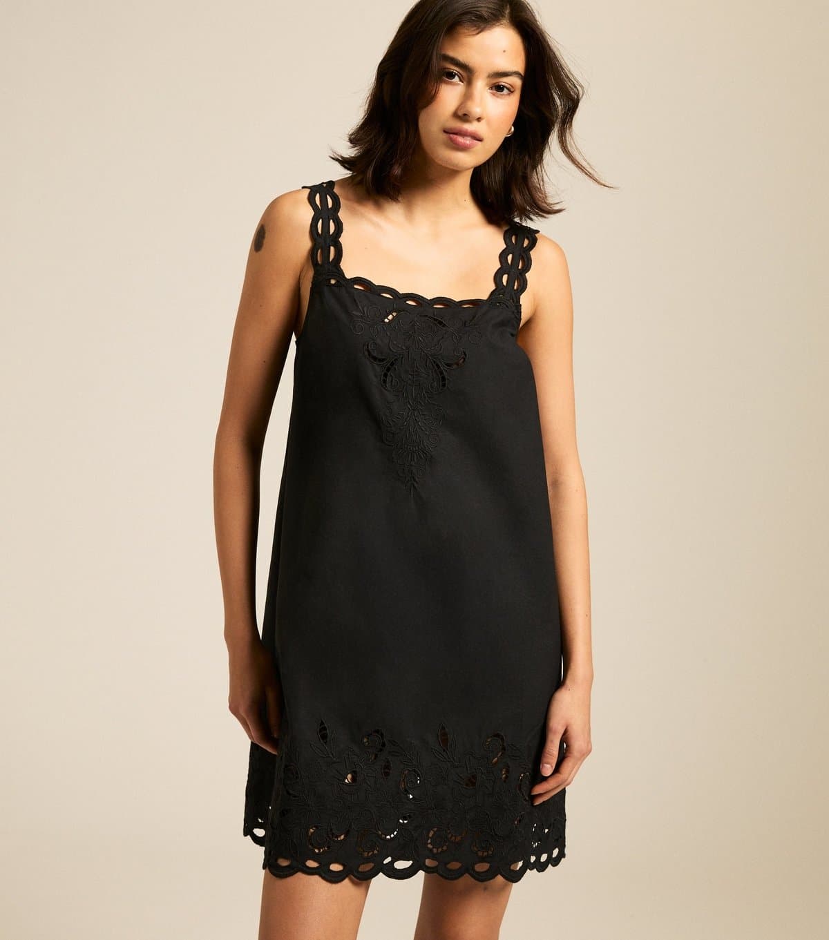 New Look Women's Black Cutwork Embroidered Strappy Mini Dress New Look