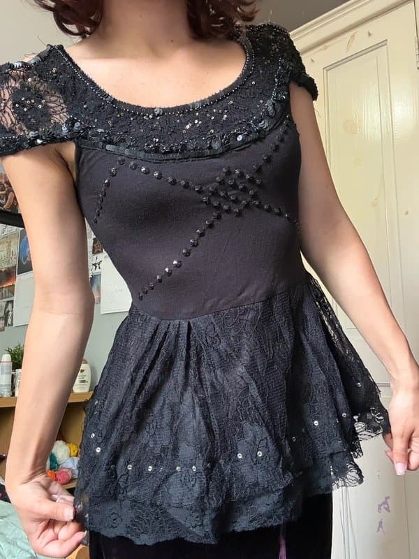 Topshop Topshop embellished lace cut out top with sequins and studs