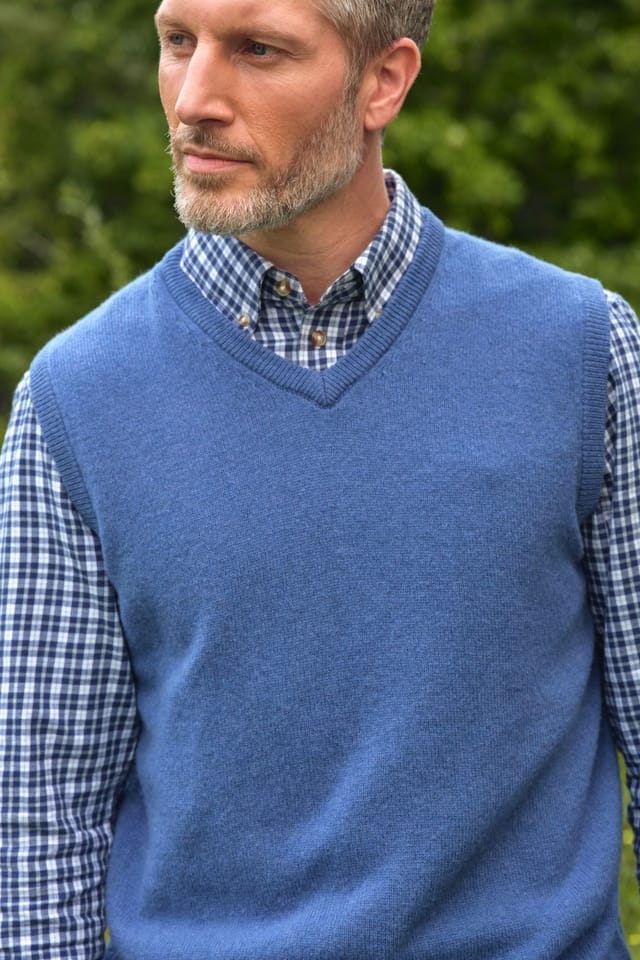 WoolOvers WoolOvers Men's 100% Wool Slipover in Mid Blue - 3