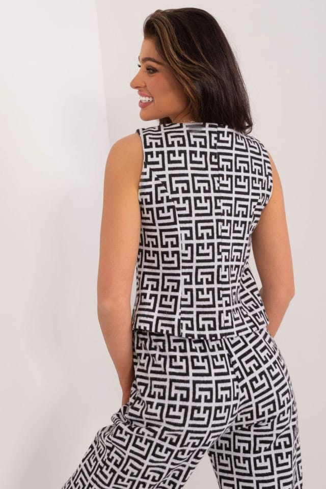 Love Lace Love Lace Women's Cotton Geometric Button Vest in Black - 3