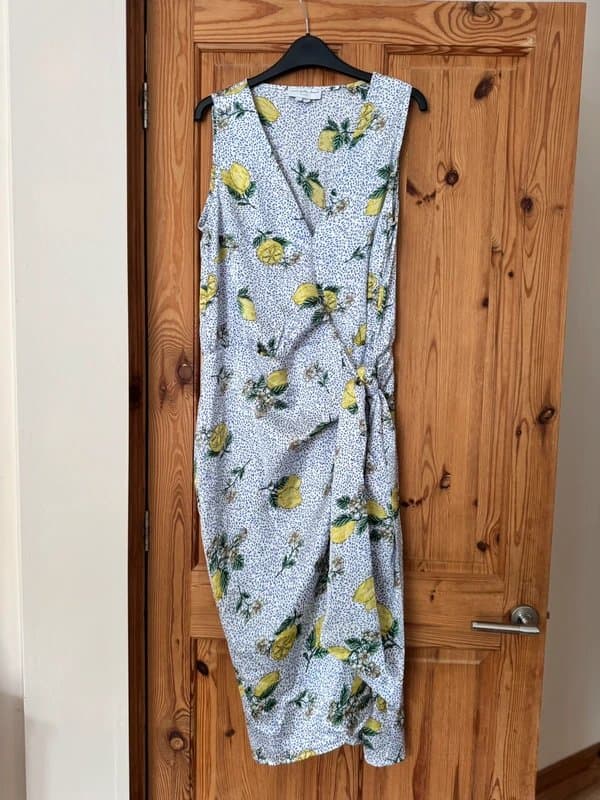 Never Fully Dressed Never Fully Dressed Lemon Print Wrap Midi Dress Size Large