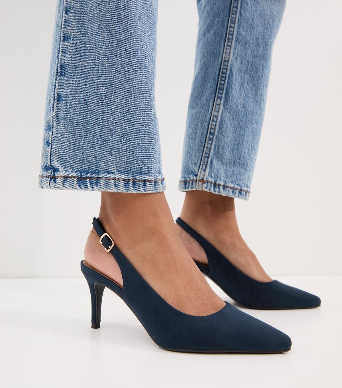 New Look Women's Navy Faux Suede Slingback Pumps Vegan New Look