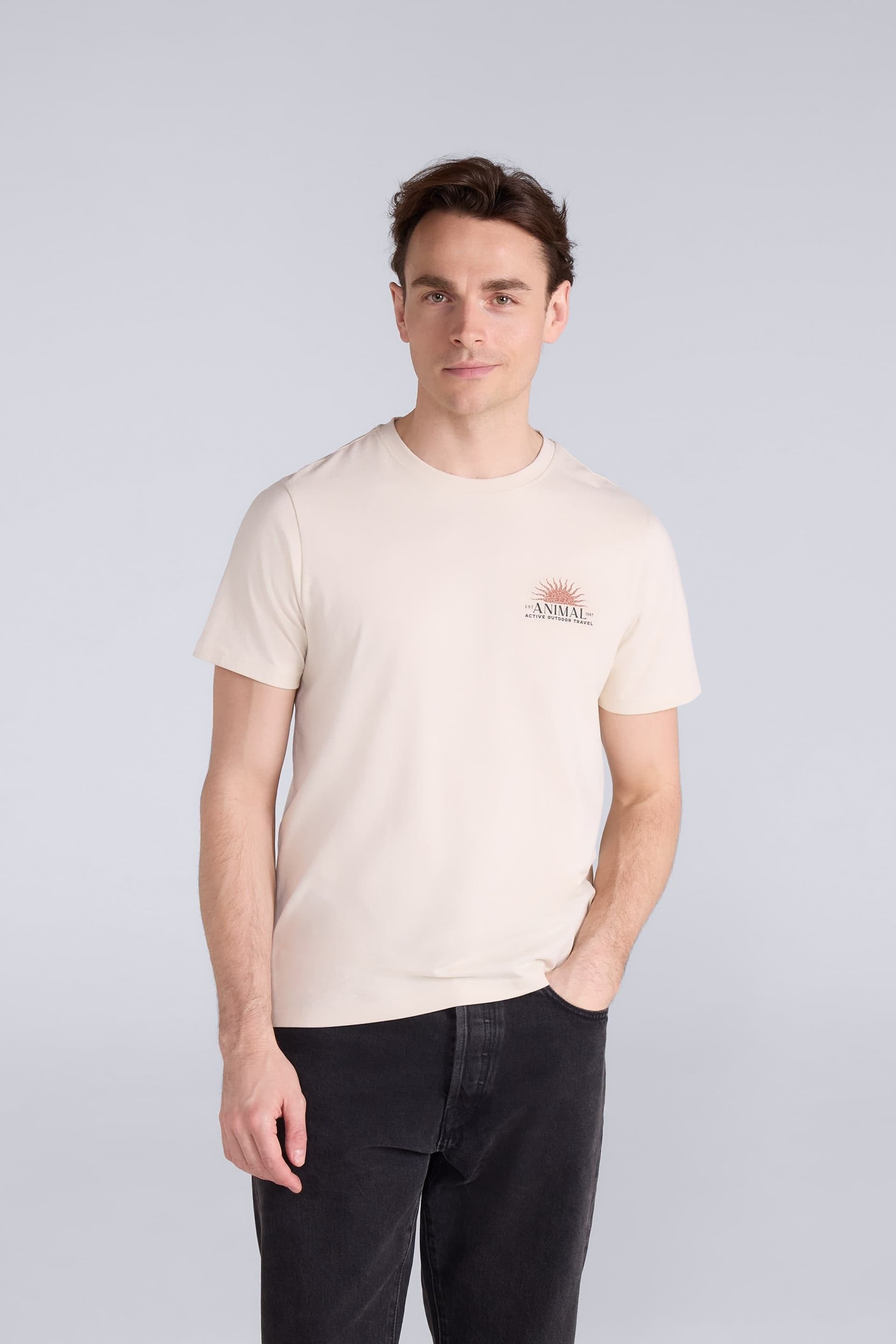 Animal Animal Men's 'Jacob' Short Sleeve Relaxed Fit Lightweight Casual Cotton T-Shirt in Medium Beige