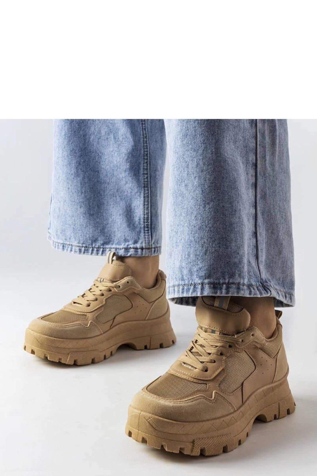Love Lace Love Lace Beige Lace-Up Sports Sneakers with Rubber Sole