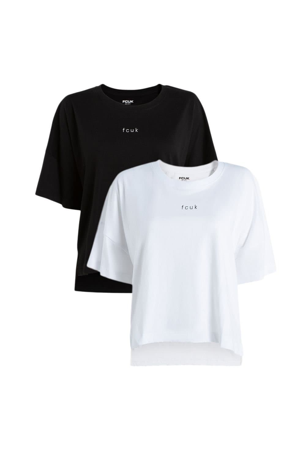 French Connection French Connection Women's 2 Pack FCUK Cotton Crew Neck Boxy Fit Short Sleeve T-Shirts in Black