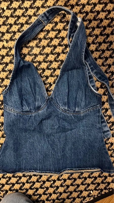 ASOS Blue Denim Halter Top - Size XS
