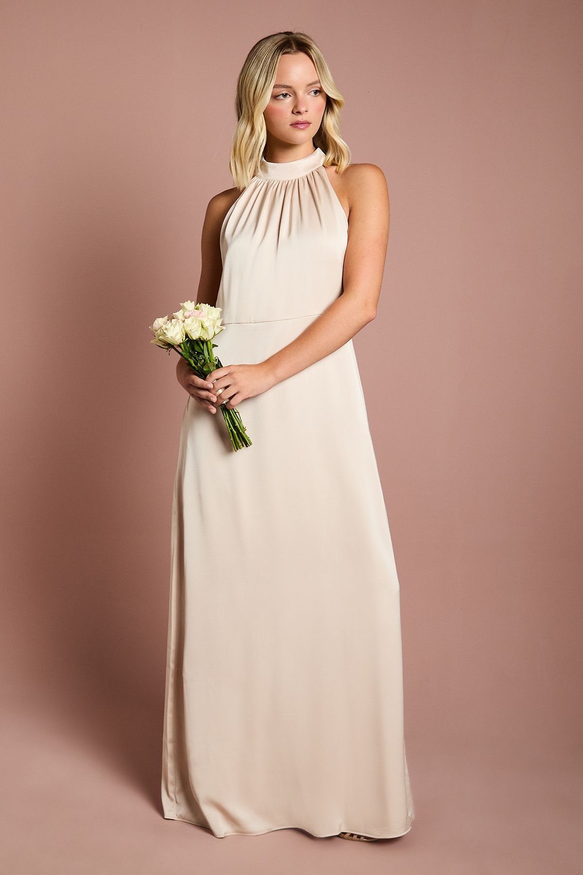 Coast Coast Women's Teen Halterneck Bridesmaid Dress in Champagne - 2