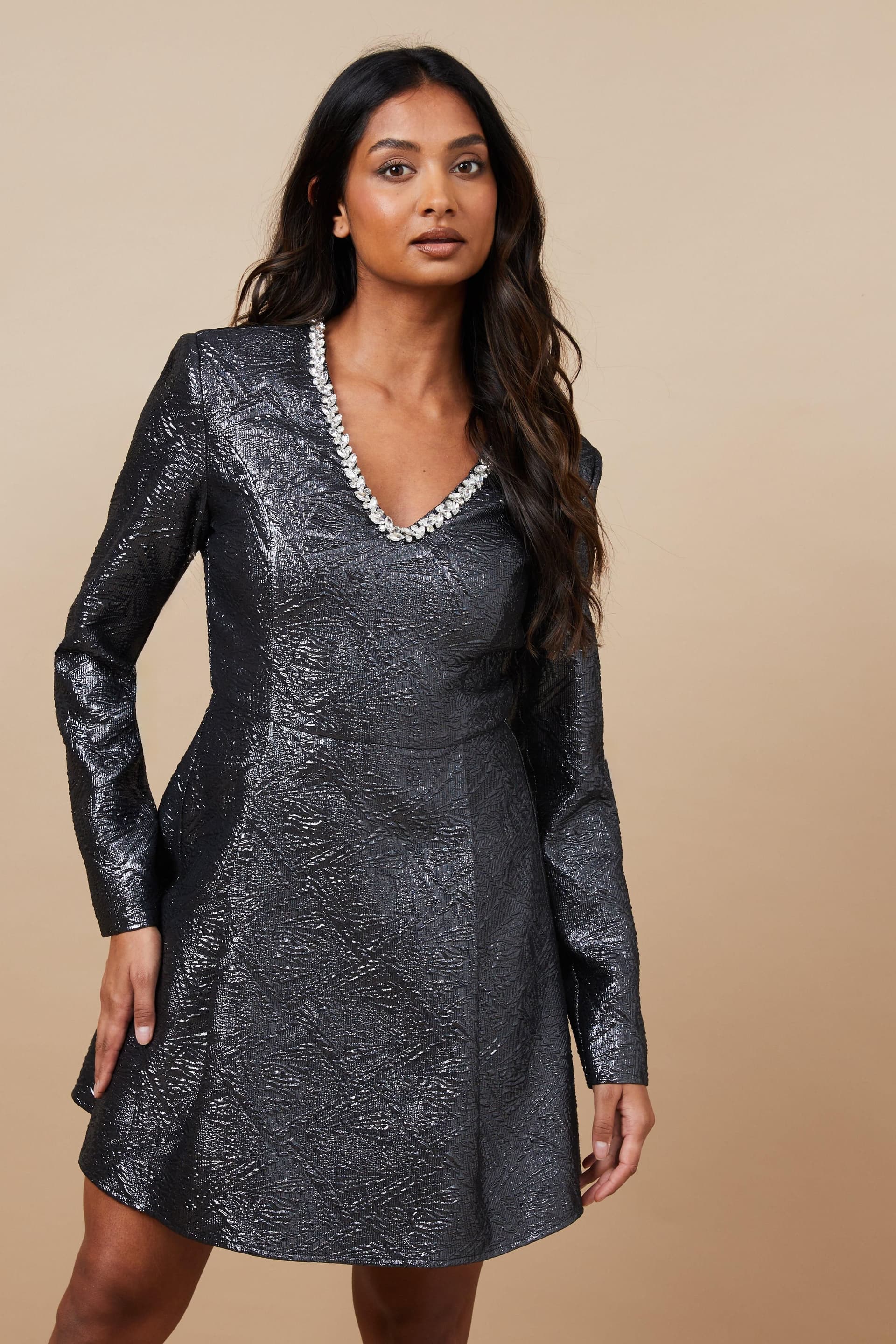 Oasis Oasis Women's Occasion Jacquard Diamante Mini Dress in Blue