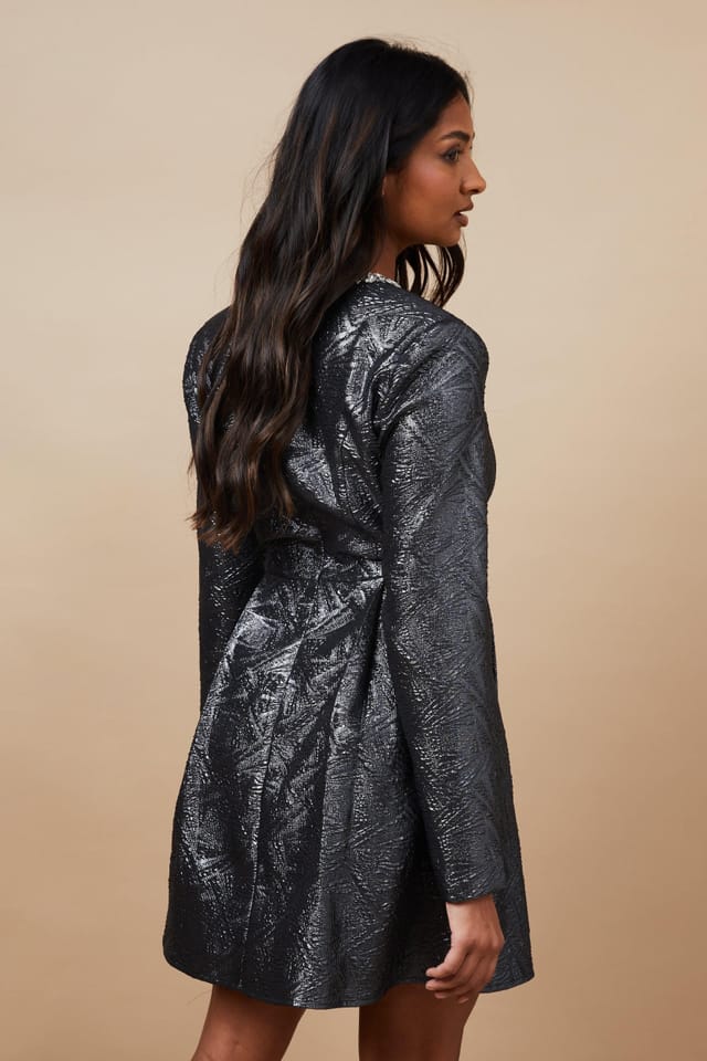 Oasis Oasis Women's Occasion Jacquard Diamante Mini Dress in Blue - 3