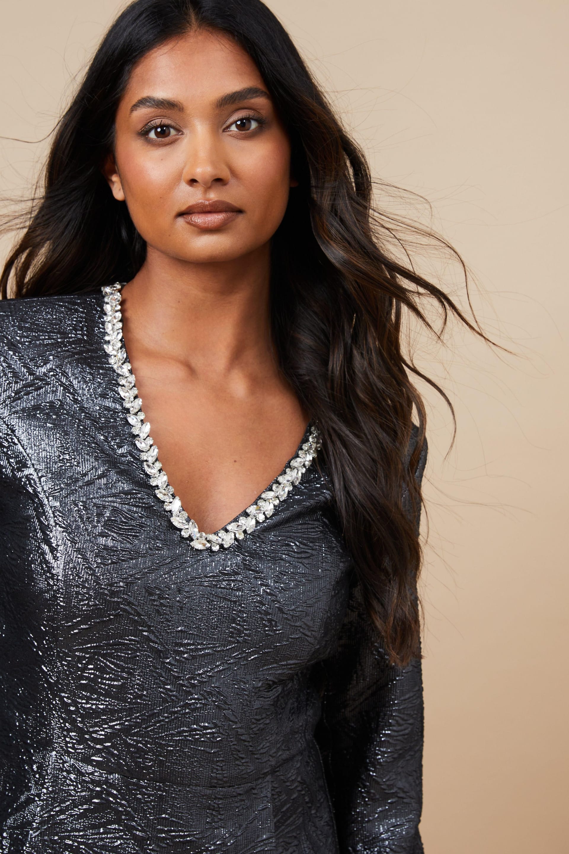 Oasis Oasis Women's Occasion Jacquard Diamante Mini Dress in Blue - 4