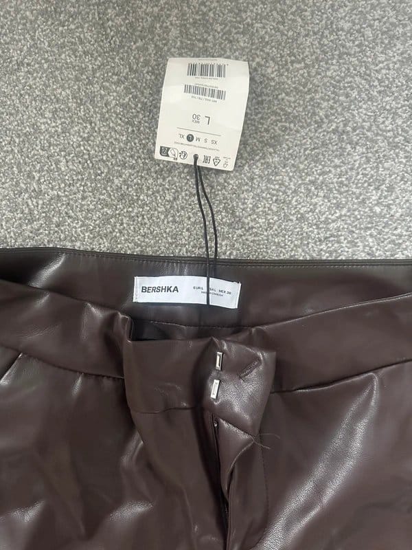 Bershka Brown Leather Flared Trousers