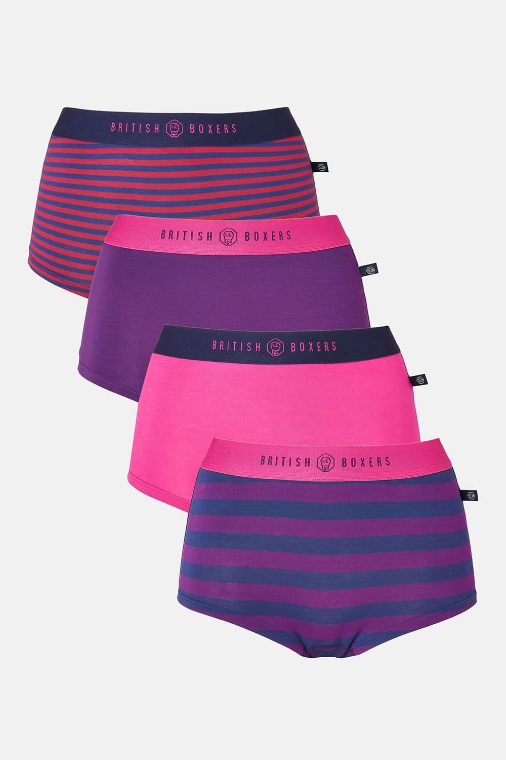 British Boxers British Boxers Women's Pack of Four "Cherry Pie" Bamboo Hipster Boxer Briefs in Dark Pink - 4