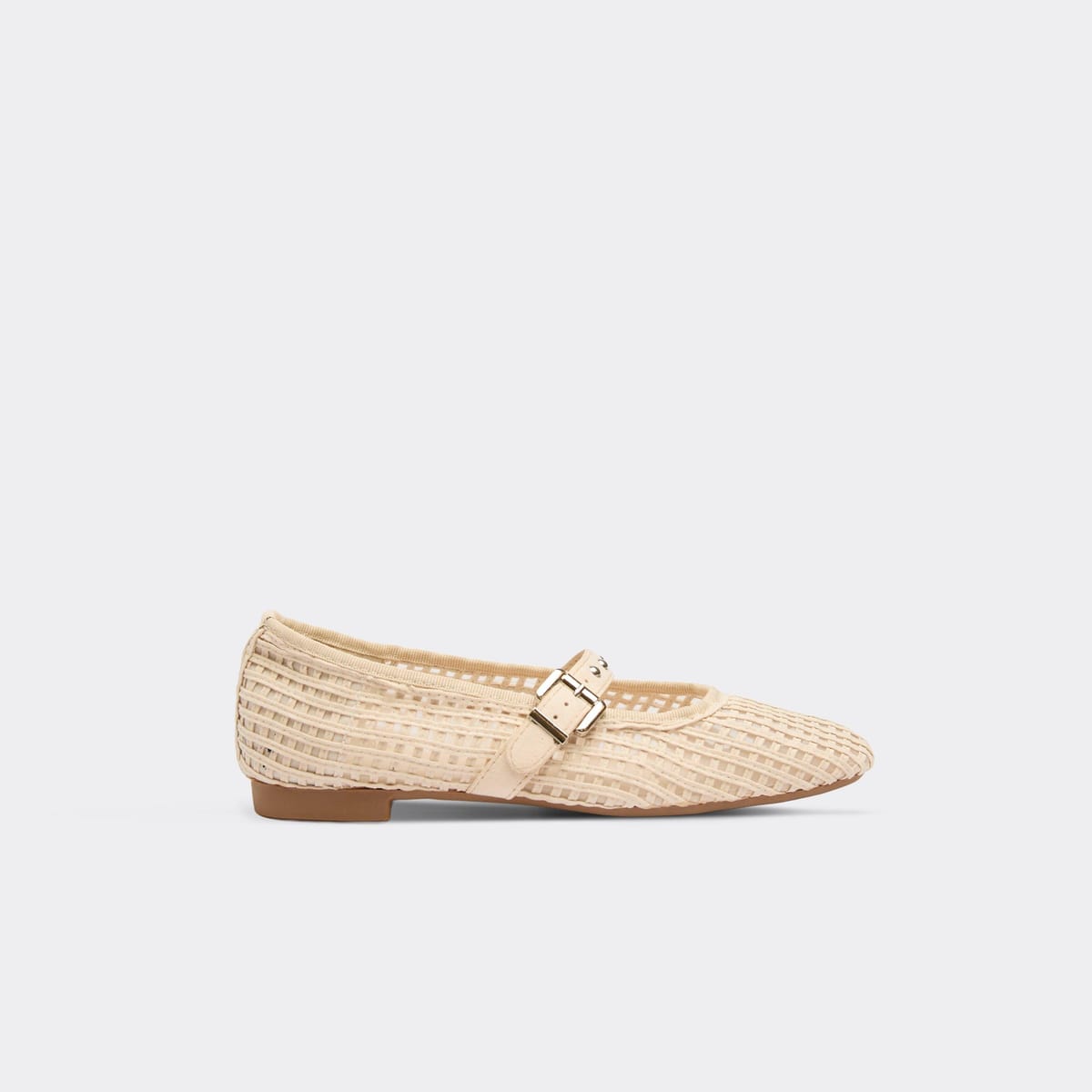 EGO Chara Buckle Stud Strap Flat Ballet Pump In Cream Woven, Women's Size UK 4 - 1