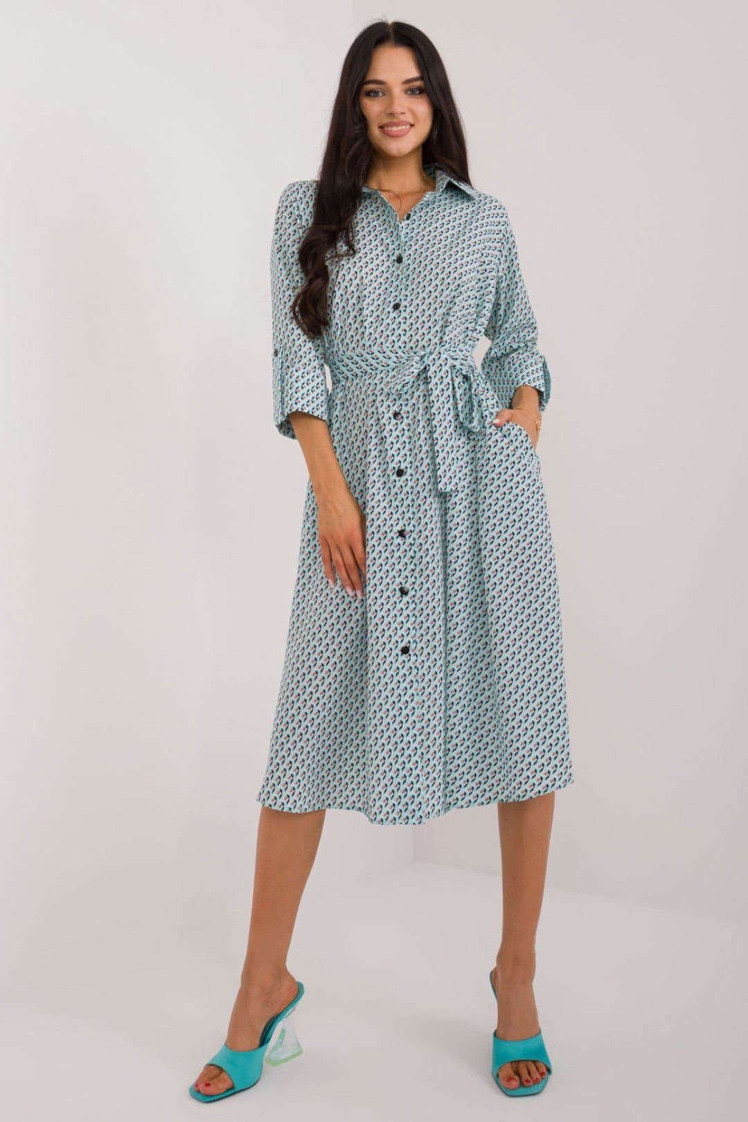 Love Lace Love Lace Women's Midi Flared Shirt Dress with Pockets in Green