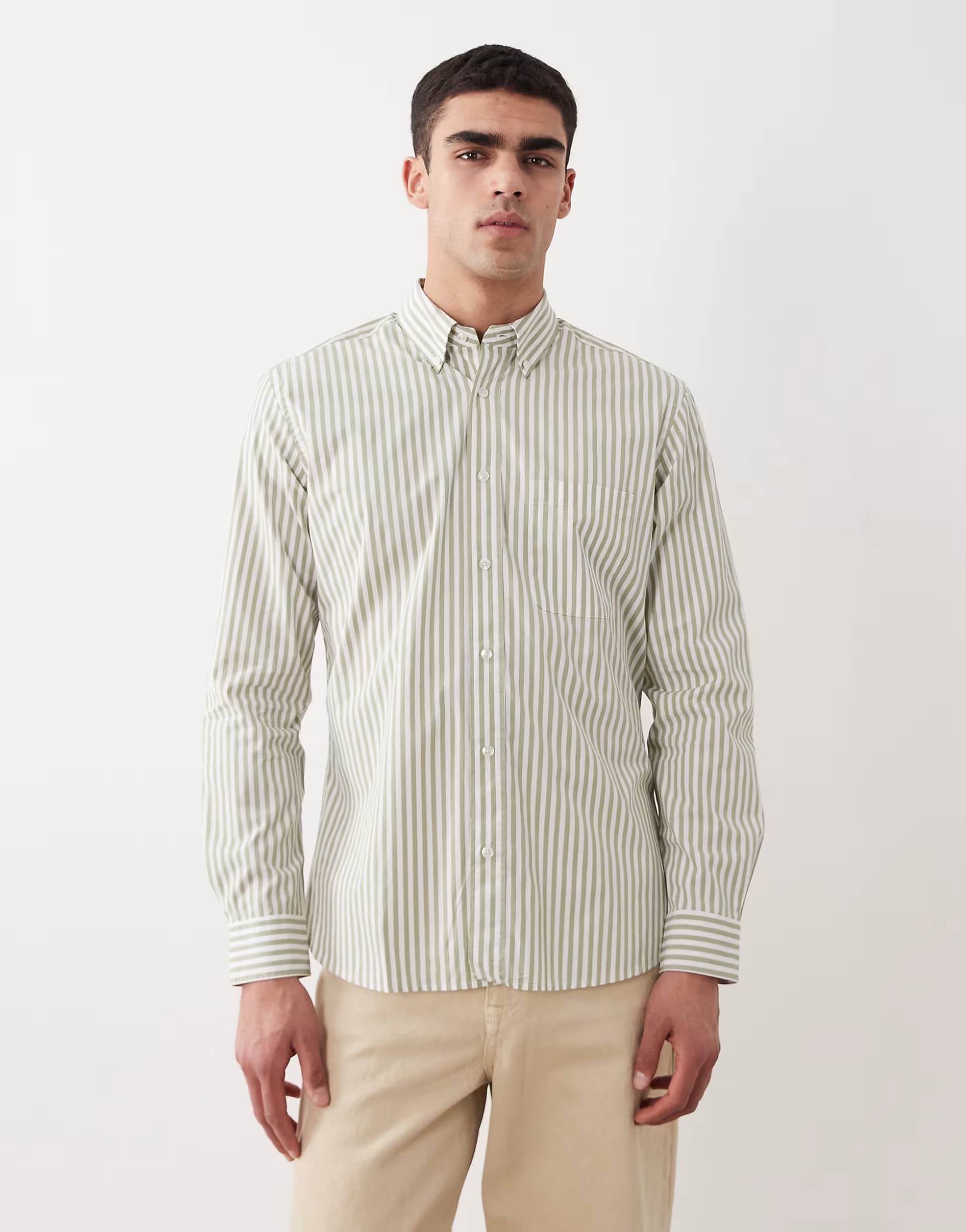 ASOS Mango 100% cotton striped shirt in green