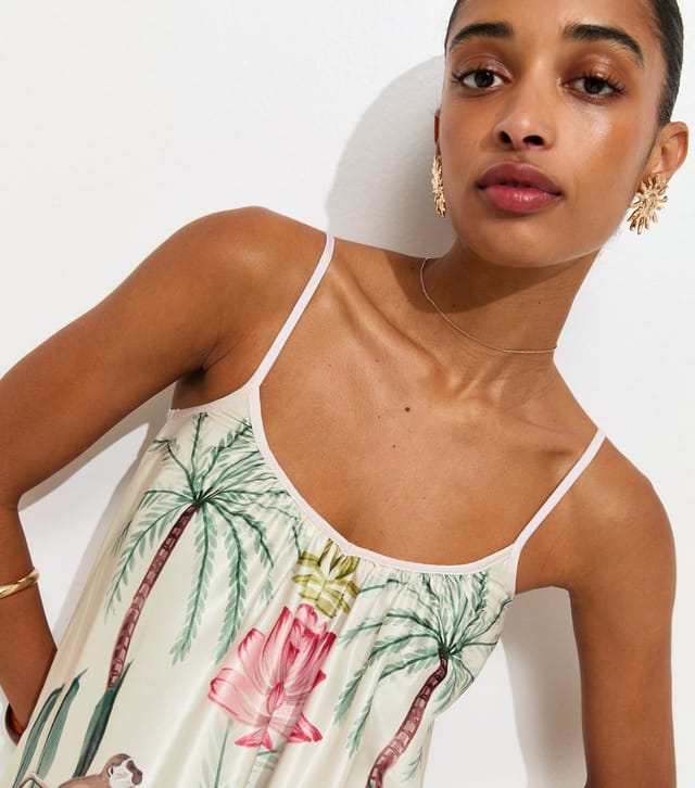 New Look Women's White Tropical Print Strappy Satin Midi Dress New Look - 2