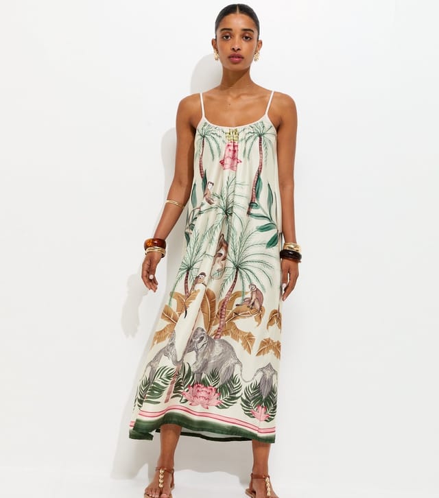New Look Women's White Tropical Print Strappy Satin Midi Dress New Look - 3