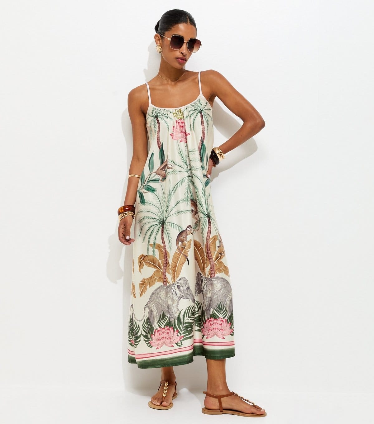 New Look Women's White Tropical Print Strappy Satin Midi Dress New Look - 4