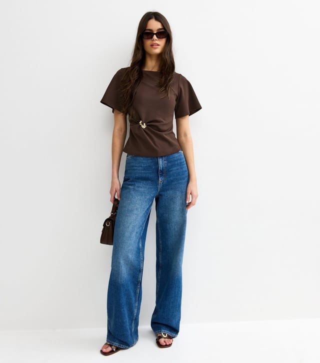 New Look Women's Dark Brown Gathered Waist Corset T-Shirt New Look - 2
