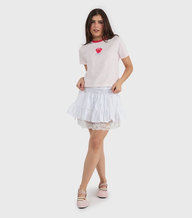 Skinnydip Women's Pink Disney Striped Beaded Minnie Mouse T-Shirt Skinnydip New Look - 2