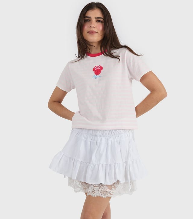 Skinnydip Women's Pink Disney Striped Beaded Minnie Mouse T-Shirt Skinnydip New Look - 3