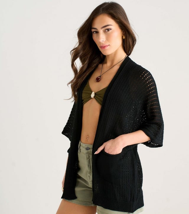 Gini London Women's Black Crochet Open Front Cardigan Gini London New Look - 3