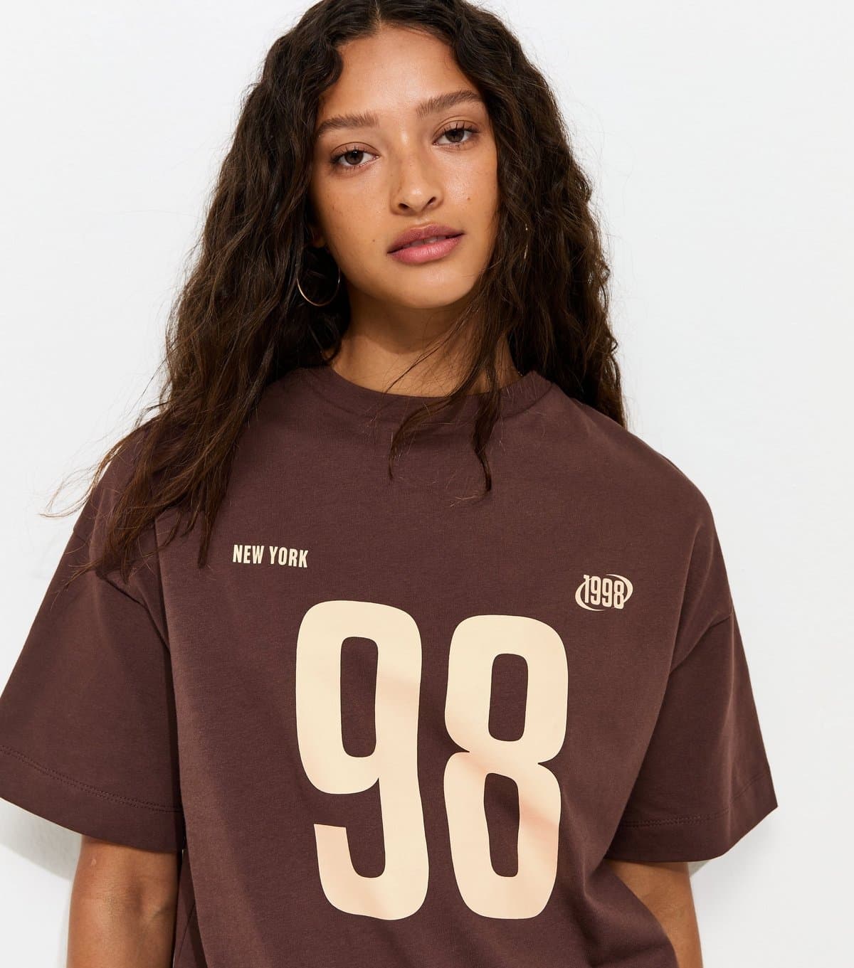 New Look Women's Dark Brown Cotton 98 Logo Football T-Shirt New Look