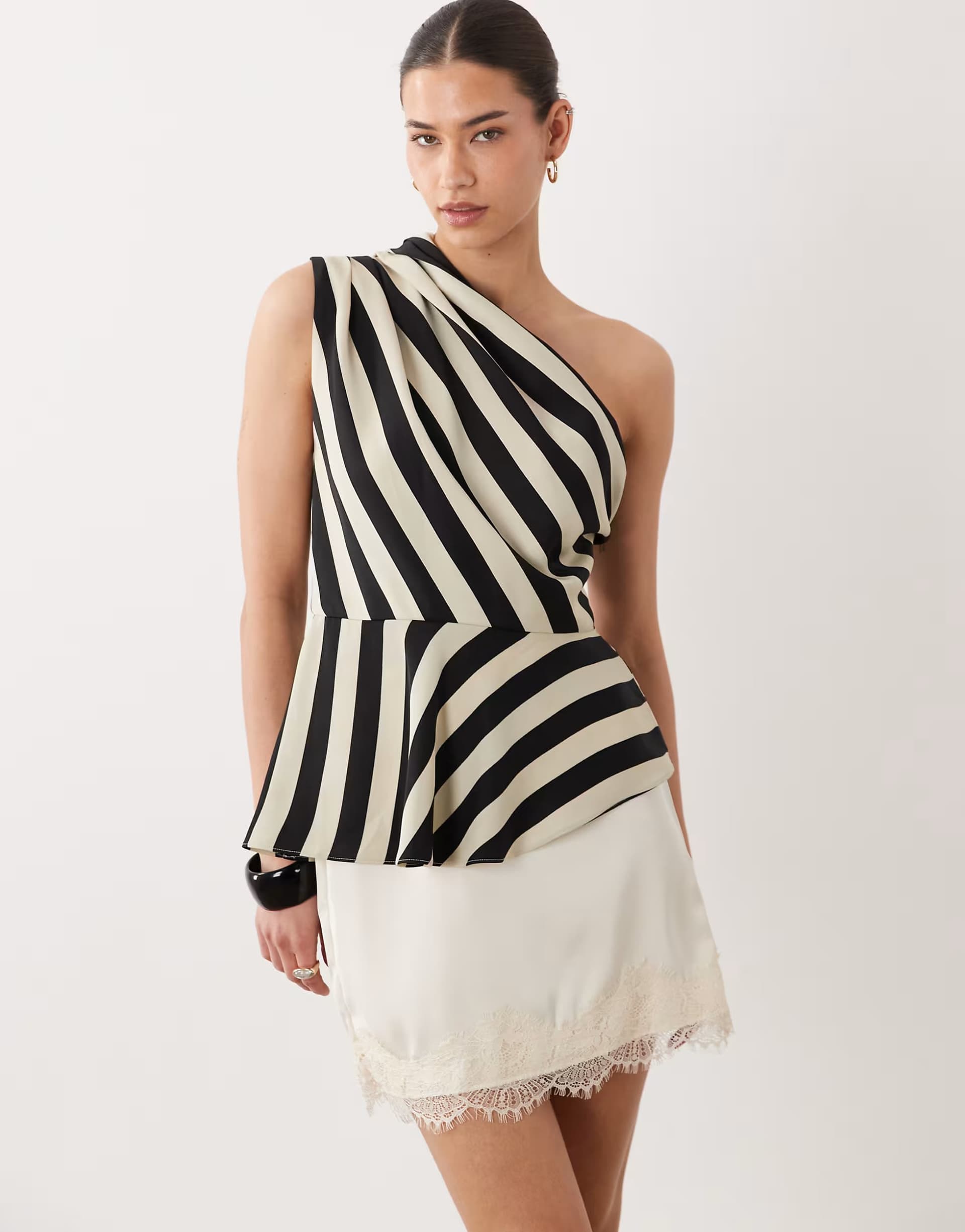 ASOS New Look lace trim satin mini skirt in beige