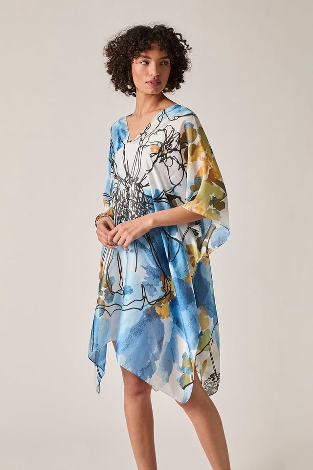 James Lakeland James Lakeland Women's Blue Floral Sketch Kaftan - 3