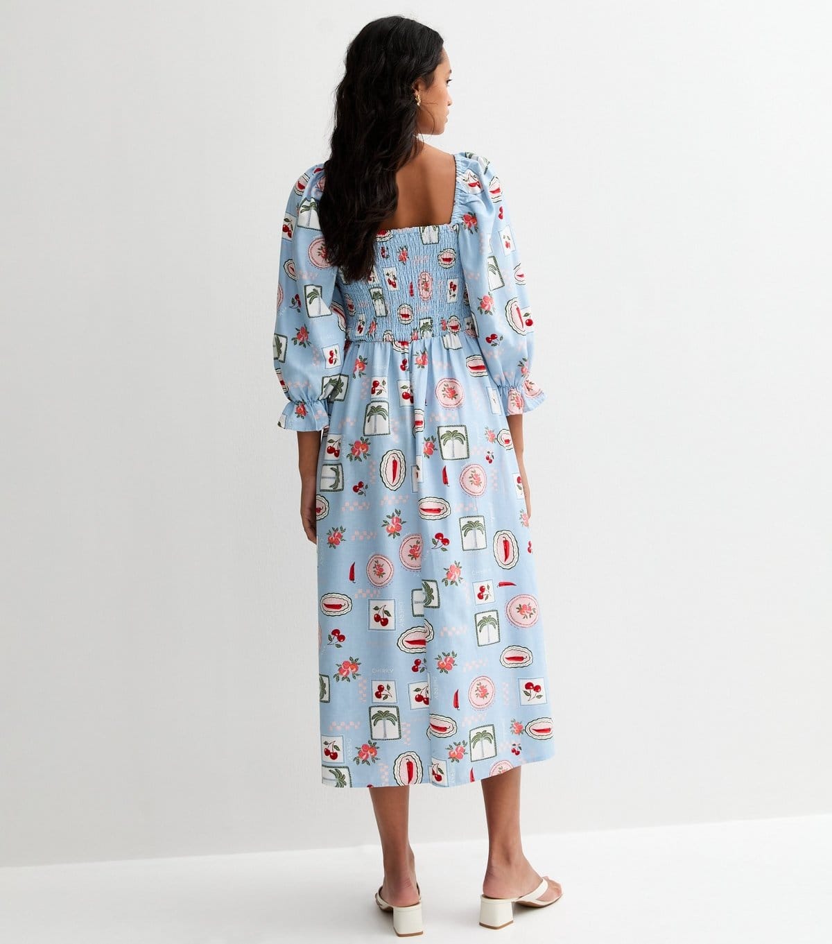 New Look Women's Blue Chilli and Cherry Print Shirred Midi Dress New Look - 4